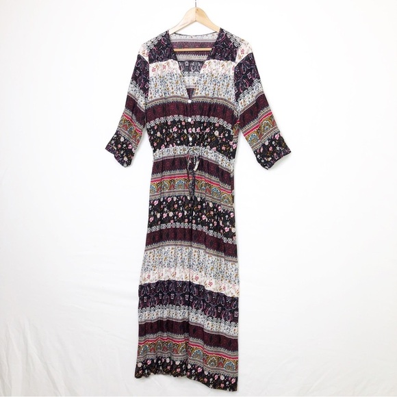 Bohemian multicolored, button-down maxi dress - Picture 6 of 9